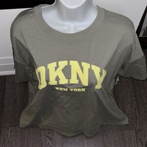 DKNY Olive Oversized T-Shirt with Yellow Print